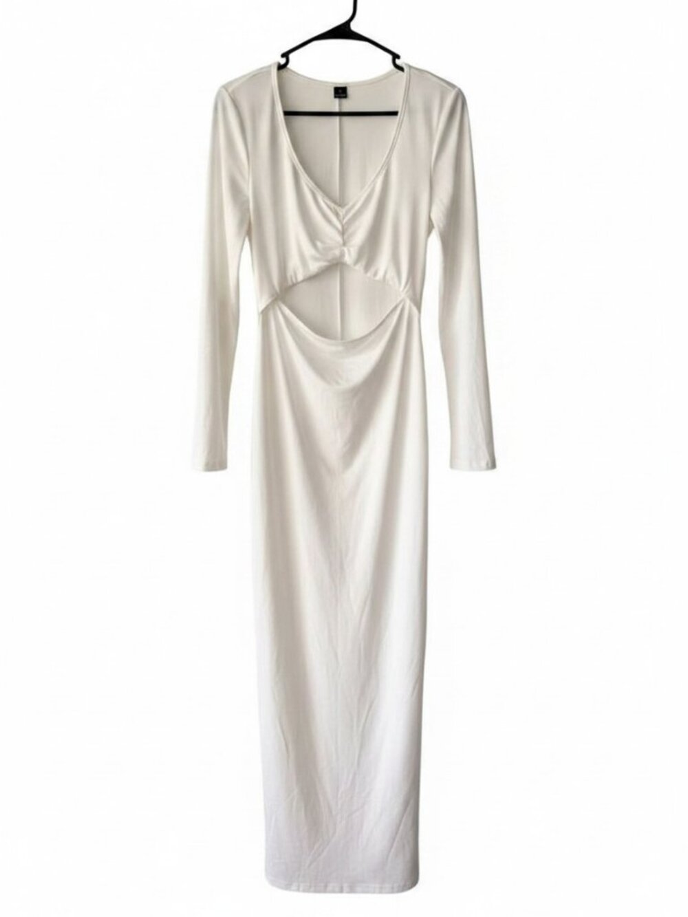 SHEIN White Cut Out Bodycon Maxi Dress Long Sleeve Slit Size S